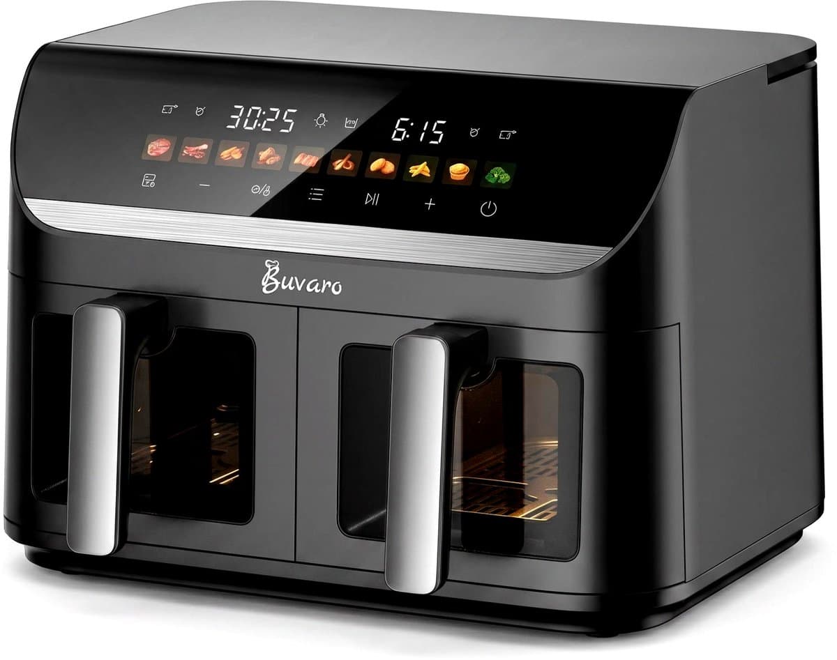 BUVARO Dual Zone Airfryer XXL 11L – 2 x 5,5L – 2950W – 10 Programma’s – DUAL & SYNC Finish – Kijkvensters – Zwart — afbeelding 1