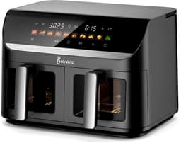 BUVARO Dual Zone Airfryer XXL 11L – 2 x 5,5L – 2950W – 10 Programma’s – DUAL & SYNC Finish – Kijkvensters – Zwart — thumbnail 1