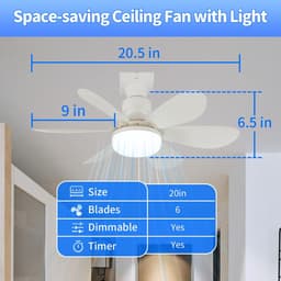COOAU - Plafondventilator met verlichting - LED 40W - 50cm Indraai Ventilator met Licht & Afstandsbediening - Geschikt voor Kinderkamer Zolder Inloopkast Kleine Keuken — thumbnail 2