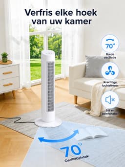 Rolu Torenventilator – Ventilator Staand – Bladloze Ventilator – 80 CM – 3 Snelheden – 70° Oscillatie – Energiezuinig – Weinig Geluid — thumbnail 5