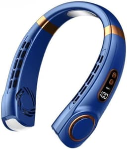 Draagbare LED-nekventilator met slim digitaal display (4000 mAh) en USB-poort, stille werking, multifunctioneel met gekleurde verlichting, geschikt voor buitenactiviteiten en hardlopen in het donker (blauw) — thumbnail 1