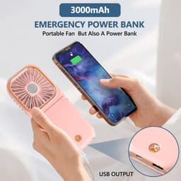 180° Opvouwbare Ventilator - 1 stuk - 167×80×19mm - Drie windsnelheden - 3000mAh batterij - Kan als powerbank gebruikt worden - Mini elektrische handventilator - Geschikt voor op reis, op kantoor en op vakantie - Roze — thumbnail 3
