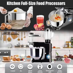 Keukenmixer - Keukenmachine - Bakken en koken - Krachtige 1500W motor - 8L kom - Zwart — thumbnail 2