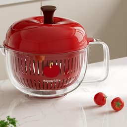 Groente Wasmachine - Salade Spinner - Keuken Schoonmaken - Handslinger Droogfunctie - 21 x 17 cm - Rood — thumbnail 2