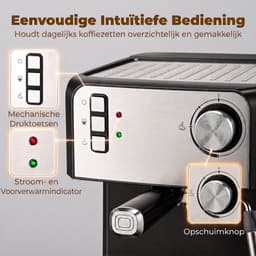 ROLIPO Pistonmachine 20 Bar - Espressomachine met Stoompijpje - 1,6L Waterreservoir - 850W - Voor Espresso, Cappuccino en Latte - Zwart — thumbnail 3