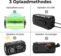 Bondoo Noodradio 20000 mah – Noodradio solar opwindbaar - Noodradio opwindbaar en batterij - Radio noodpakket - Draagbare radio – Noodradio DAB+ - Powerbank zonneenergie - Met zaklamp & SOS-knop - Zwart — thumbnail 4
