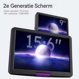 Boifun 17,5 inch draagbare dvd-speler - met 15,6" HD groot draaibaar scherm - voor auto en kinderen - 4-6 uur werktijd met ingebouwde batterij - geheugen-afspeelfunctie, ondersteuning USB/TF-kaart [Blu-ray niet ondersteund] — thumbnail 2
