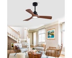 Moderne Plafondventilator 42 inch met Licht - Dimbaar - Afstandsbediening - Voor Binnen en Buiten - Stille DC-motor - Walnootkleur