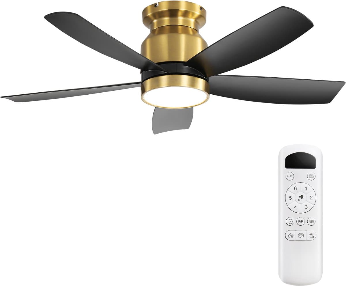 Ventilator Plafondventilator Met Verlichting – 106,68 cm – Omkeerbare DC-Motor – ABS – Zwart Goud – Met Afstandsbediening, Timer En 3 Lichtkleuren — afbeelding 1