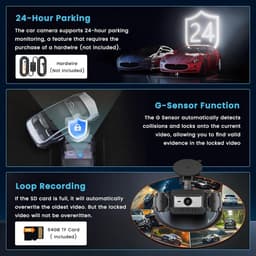 SnelShoppen - 4-kanaals Dashcam Auto 360 Graden FHD 1080P - Loopopname, G-Sensor, Nachtzicht, Parkeerbewaking, Back-upassistent met 64 GB SD-kaart — thumbnail 2