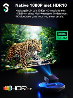 SnelShoppen - Smart Beamer 4K Mini Projector voor Thuisbioscoop, Autofocus, Trapeziumcorrectie, Wifi, Bluetooth voor Smartphone, PS5, Outdoor, Camping — thumbnail 3