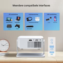 Mini Beamer 720P - Projector - Draadloze Projector - Android Beamer – WiFi 6 – Bluetooth 5.0 – Compact Formaat – Lage Geluidsproductie – Thuisbioscoop - 1 stuk - Wit — thumbnail 2
