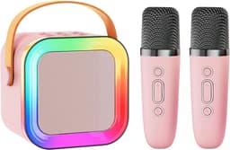 Mini Karaoke Machine Speaker for Kids Adults,Portable Bluetooth with 1-2 Wireless Microphones,Christmas Birthday Gifts Toys Girls Boys Ages 4, 5, 6,7, 8,9,10,11,12+ Years Old Toddler (Pink - 2 Mic) — thumbnail 1