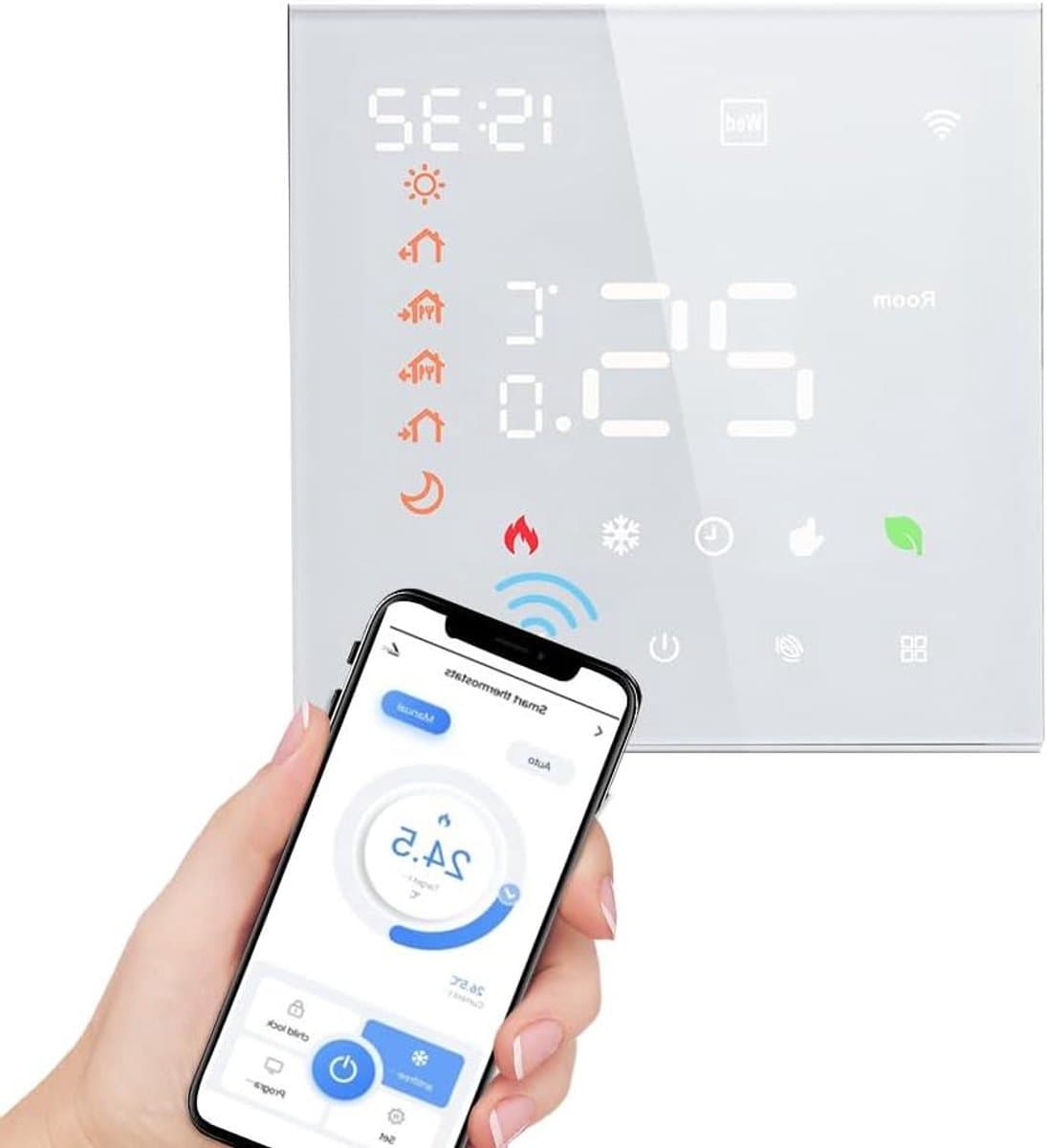 Slimme Wifi Thermostaat - Programmeerbare Thermostaat Digitale Regelaar - Energie Besparen - App en Spraakbesturing - 16A - Wit — afbeelding 1