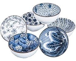 Dailygoods - Japanse Keramische Rijstkommen Set van 6 - Magnetron Veilig