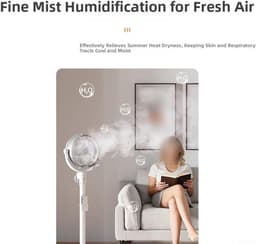 Nevelventilator Staand - Verkoelende Mist - Buiten Koelen - Afstandsbediening Timer - 94 cm Hoog - Wit — thumbnail 2