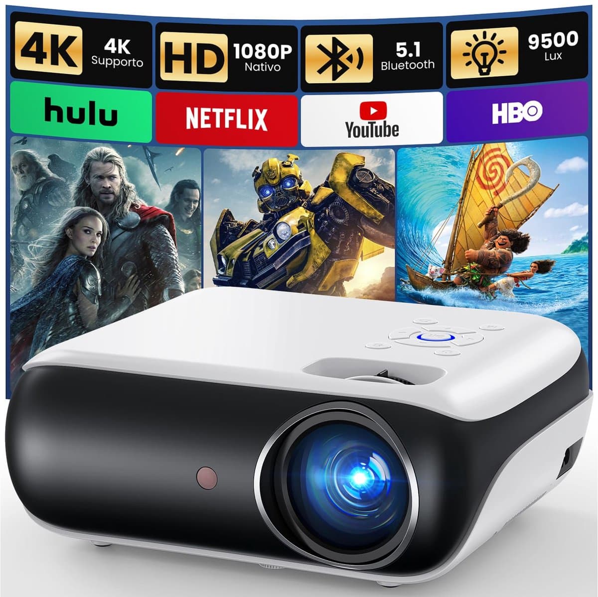 SnelShoppen - Mini 4K Projector Draagbare Projector met Native 1080P, Bluetooth 5.1, Perfect voor Buiten, Compatibel met TV-Stick, Smartphone, Laptop, — afbeelding 1