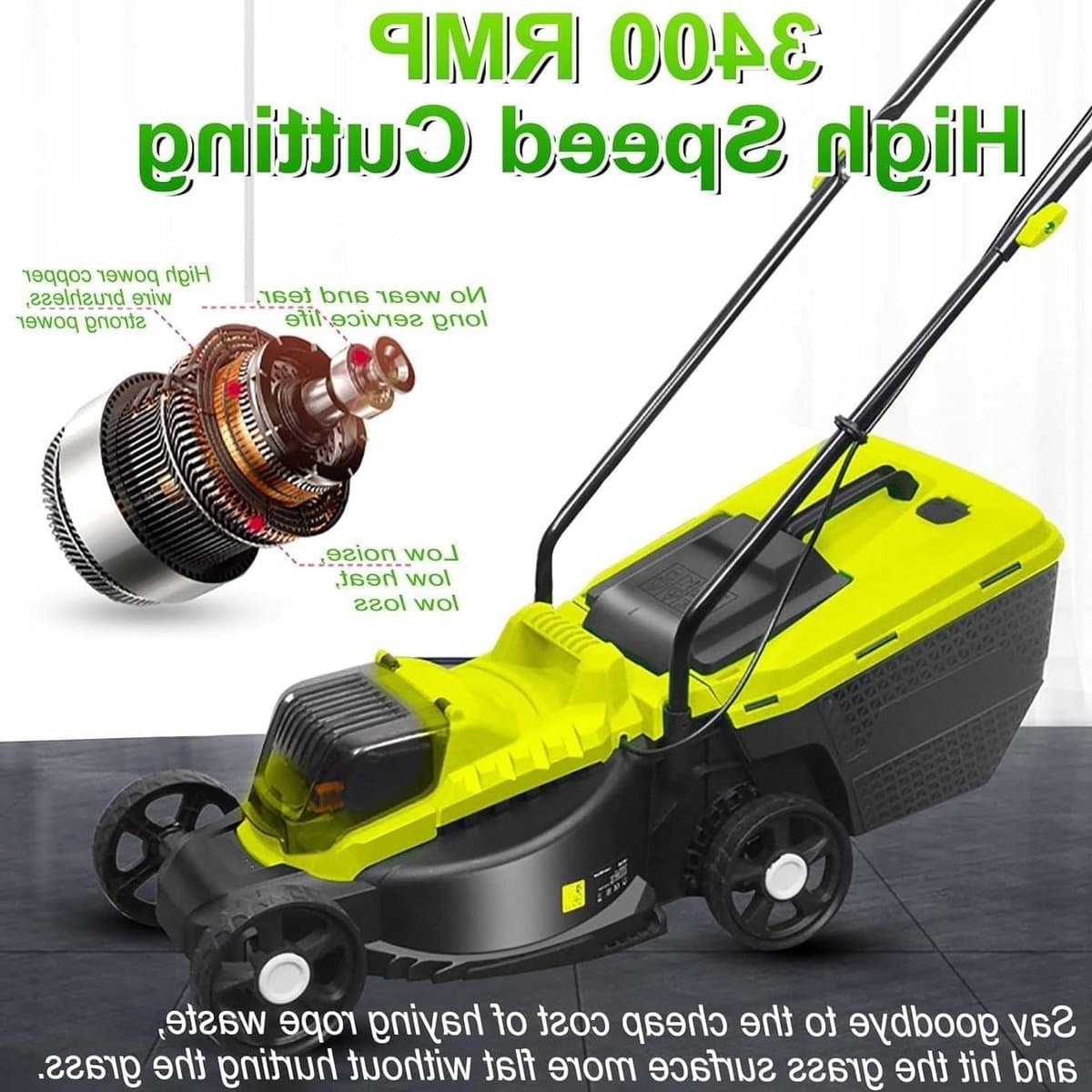 Elektrische Grasmaaier - Gazonmaaier Snoerloos - Gazon Onderhouden - Borstelloze Motor - 32 cm Maaibreedte - Groen — afbeelding 1