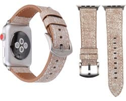 By Qubix - Geschikt voor Apple Watch bandje - Denim Pattern Echt Leren bandje - Licht bruin - Geschikt voor Apple Watch 44mm / 45mm / 46mm / 49mm (Ultra 1,2 en 3) - Smartwatch bandje - leren smartwatchbandje - Horlogebandje