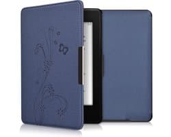 kwmobile e-reader hoesje geschikt voor Amazon Kindle Paperwhite hoes - E reader flip case met magnetische sluiting - Ereader cover - Stengels en Vlinder design in donkerblauw