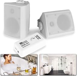 Buiten speakers - Geluidsinstallatie met 2 outdoor speakers en versterker met Bluetooth - Perfect voor overkapping, badkamer, sauna, etc. - Wit — thumbnail 1