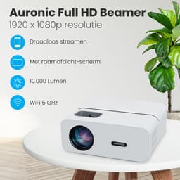 Auronic Beamer 10.000 Lumen - WiFi - 1080P Full HD - Streamen vanaf je telefoon - Smart Mini Beamer - HDMI-kabel - Afstandsbediening en Projectiescherm - Wit — thumbnail 2