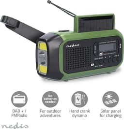 Nedis Noodradio - Draagbaar Model - DAB+ / FM - Batterij Gevoed / Handslinger / Solar Powered / USB Gevoed - Wekkerfunctie - Groen / Zwart — thumbnail 5