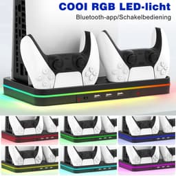 PS5 Slim Oplaadstation met Dual Koeling - Koeling Station Geschikt voor PlayStation 5 Slim Digital + Disc Edition - RGB Verlichting - PS5 DualSense oplaadstation - 3 USB -Headset Houder - Playstation 5 Slim Accessoires — thumbnail 2