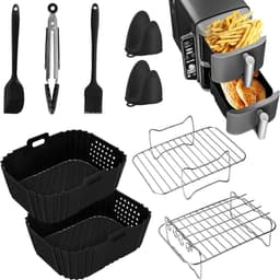 13 stuks Air Fryer Accessoires voor Ninja Double Stack XL 9,5L - Air fryer SL400UK - Siliconen Air Fryer Liners - Air Fryer Manden - Grilling Rack Handschoenen - Olie Borstel - Voedsel Clip - voor Oven — thumbnail 1