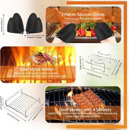 13 stuks Air Fryer Accessoires voor Ninja Double Stack XL 9,5L - Air fryer SL400UK - Siliconen Air Fryer Liners - Air Fryer Manden - Grilling Rack Handschoenen - Olie Borstel - Voedsel Clip - voor Oven — thumbnail 6