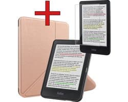 Hoes Geschikt voor Kobo Clara Colour - Met Screenprotector - Luxe E-reader Trifold Case - Bescherm Hoesje Book Cover - Rosé Goud
