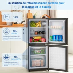 Sweiko 106L Tweezonige Energiebesparende Koelkast, 60L Koelkast + 46L 4-Sterrenvriezer, 7-Temperatuurinstellingen, 45 dB, Geborsteld Grijs-Zilver, LED verlichting, verstelbare planken, 166 kWh/Jaar — thumbnail 5