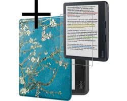 Hoes Geschikt voor Kobo Libra Colour Hoesje Bookcase Cover Book Case Hoes Sleepcover Met Screenprotector - Bloesem
