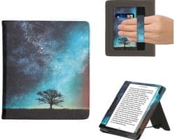 kwmobile e-reader hoesje geschikt voor Onyx Boox Leaf 2 hoes - E reader flip case van kunstleer - Ereader cover met stand - Sterrenstelsel en Boom design in blauw / grijs / zwart