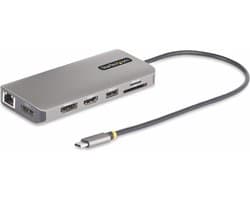 StarTech.com USB-C Triple Monitor Multiport Adapter, 5Gbps, Dual 4K 60Hz + 4K 30Hz HDMI & DisplayPort, 4-Port USB Hub, 100W PD Pass-Through, GbE, SD/MicroSD Kaartlezers