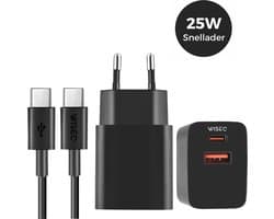 25W Snellader voor Samsung Huawei, Oppo, iPhone 15 & MacBooks – 3M USB C Oplaadkabel – Zwart - WiseQ