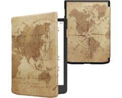 kwmobile e-reader hoesje geschikt voor Pocketbook InkPad 4 / Color 3 / Color 2 / Vivlio InkPad 4 / InkPad Color 3 hoes - E reader flip case met magnetische sluiting - Ereader cover - Vintage Travel design in bruin / lichtbruin