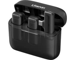 Ulanzi J12 Draadloze smartphone microfoon - USB-C - 2 stuks - Lavalier met oplaadbox - Voor o.a. iPhone 15, 16, 17, OnePlus, Oppo en Samsung - Microfoon voor telefoon / tablet - Plug & Play - Zwart