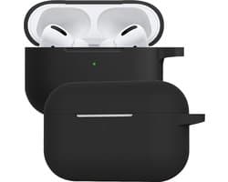Case - Geschikt voor Apple AirPods Pro 2 - Siliconen Hoes met Clip - Silicone Hoesje Cover - Zwart
