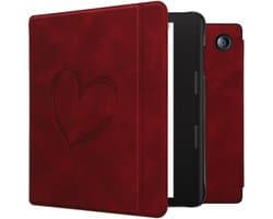 kwmobile e-reader hoesje geschikt voor Tolino Epos 3 hoes - Ereader flip case met standaard - Kunstleren e reader cover - Brushed Hart design in donkerrood
