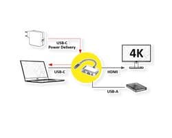 VALUE Beeldschermadapter USB Typ C - HDMI, USB 3.2 Gen 1 Type A, Type C PD