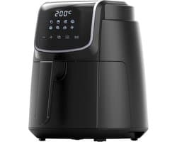 Digitale Airfryer - PFAS vrij - Groot 4 Liter - Heteluchtfriteuse - Zwart - Digital screen - 8 Voorinstellingen - Inclusief in hoogte verstelbaar Grillrack - 1500W - 35-200°C - voor Bakken, braden, grillen, ontdooien, schudalarm