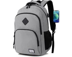 TAN.TOMI Laptop Rugzak – 28L – Met USB Oplaadpoort – Geschikt voor 17,3 inch – Schooltas – Reistas voor Heren & Dames- Lichtgrijs