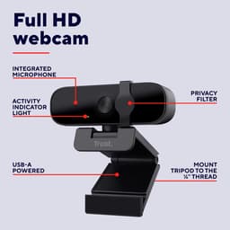 Trust Tanor - HD Webcam - Full HD 1080p - Bedraad - Met Webcam cover — thumbnail 4