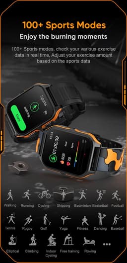 Knobbout 1.83" Outdoor Smartwatch – Sporthorloge - Bluetooth belfunctie - Sportgegevens, calorieën, bloeddruk monitoring– Slaapcoaching -7-10 dagen batterij-Android en iOS- Oranje — thumbnail 2