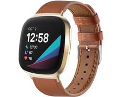 Strap-it Smartwatch bandje leer - leren bandje geschikt voor Fitbit Versa 3 / Fitbit Sense - strak bruin