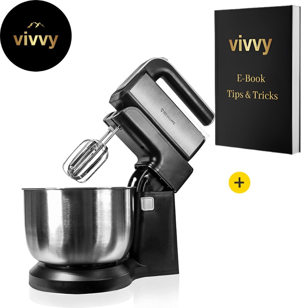Mixer Met Mengkom Multifunctioneel - Keukenmixer Met Mengkom 2 In 1 - Deegmachine Met Garde & Haken - 100% Tevredenheidsgarantie - Met Led Indicator - 300W - 5 Standen - 3 Liter — afbeelding 1