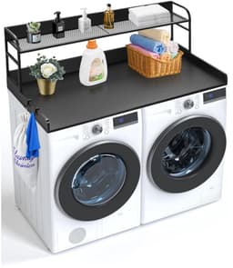 Wasmachine en Droger Werkblad - Overbouwrek met 2-Laags Plank - 137 x 70 x 41,9 cm - Antislip Pads - Waterbestendig - Zwart — thumbnail 1