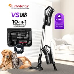 TurboTronic VS180 Cyclonic - 2-in-1 draadloze Steelstofzuiger met kruimeldief – hoge zuigkracht - 2 snelheden - 2200 mAH accu - 180W - extra accessoires - Zwart — thumbnail 2