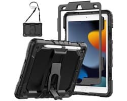 Schokbestendige Hoes voor iPad 10,2 inch met Schermbeschermer, Opvouwbare Standaard en Pennenhouder - Zwart